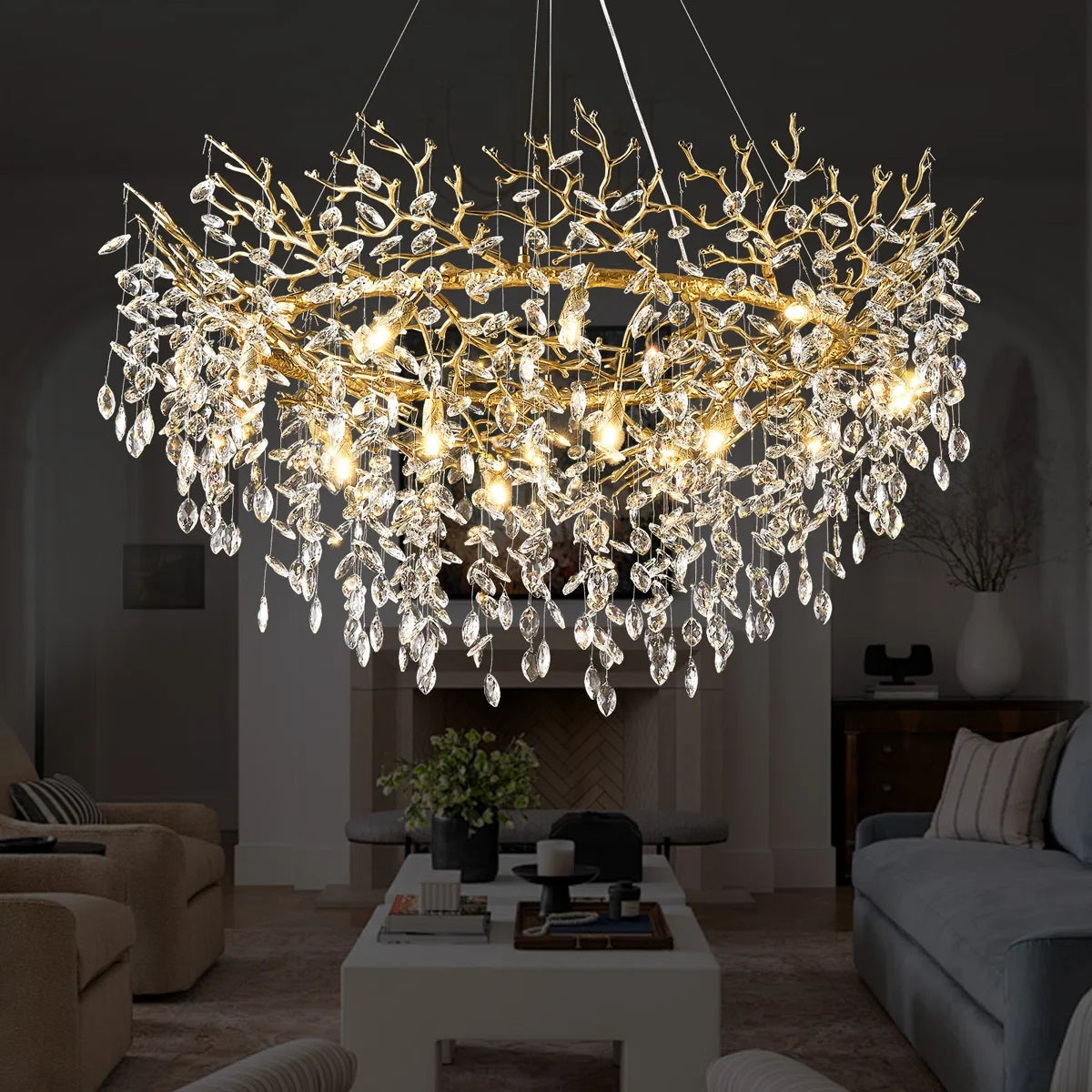Silver body crystal chandelier, 23.6 inch round, for a bedroom ceiling
