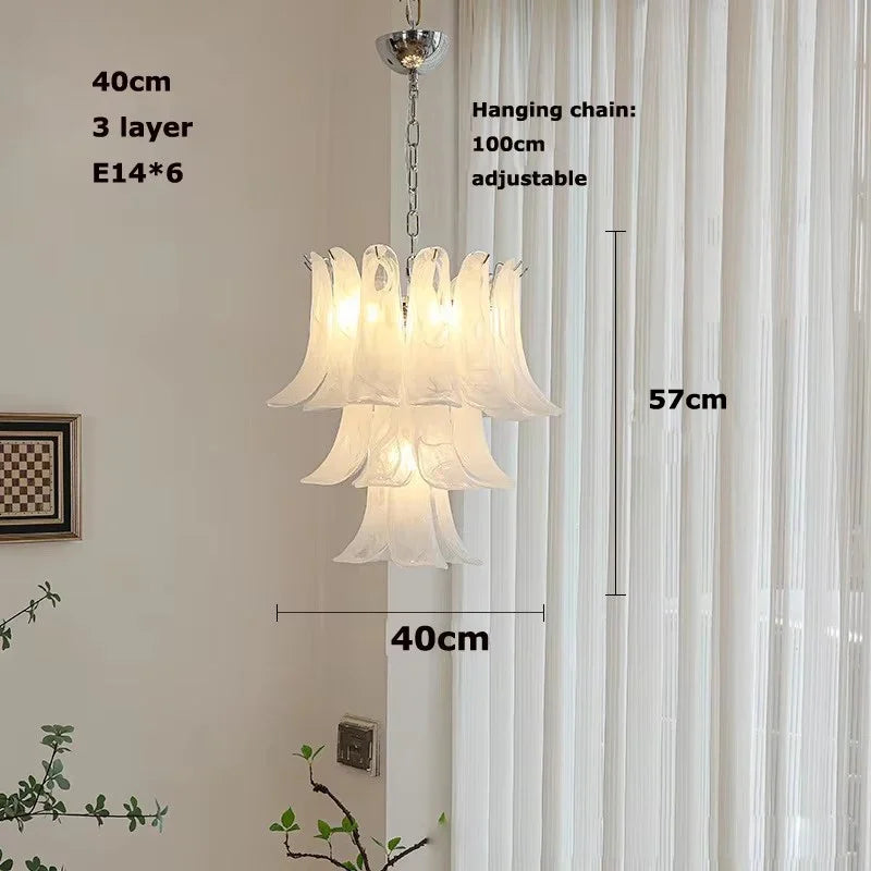 Dimmable glass chandelier at 25.6 in across, semi-flush mounted