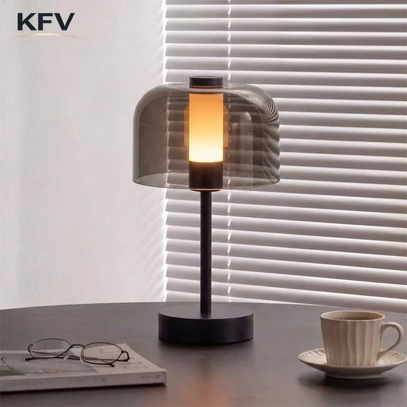Luxury transparent table lamp black variant USB Type-C warm glow