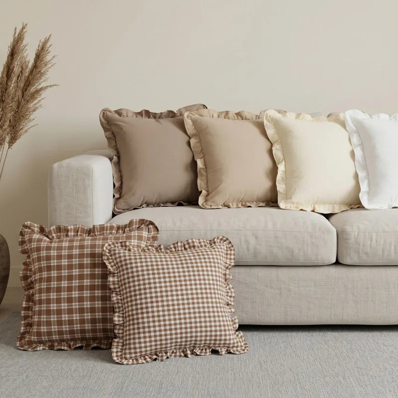 French Ruffle Cotton Pillow Cover