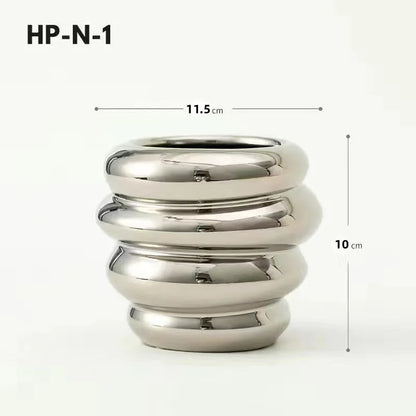 Simple ceramic desktop vase with silver finish for home office