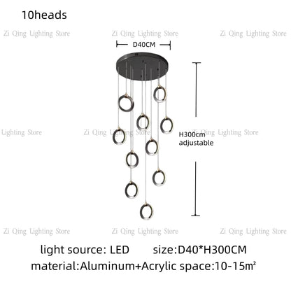 Acrylic and aluminum ring chandelier with integrated LED light sources