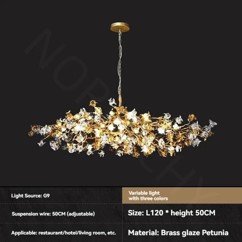 Linear crystal chandelier at 180 by 65 centimetres for a long table