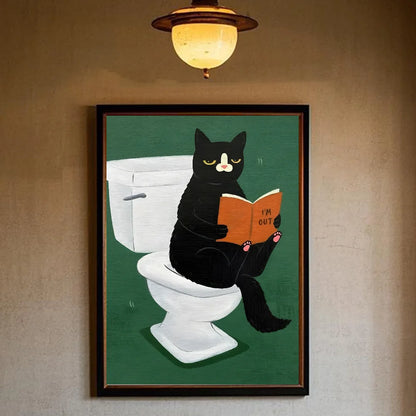 Green Aesthetic Cat Canvas Wall Art