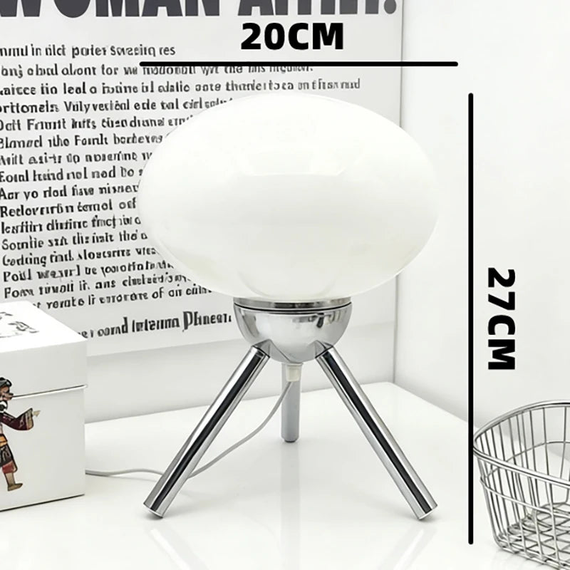 Nordic retro glass mushroom table lamp switched on ambient warm glow