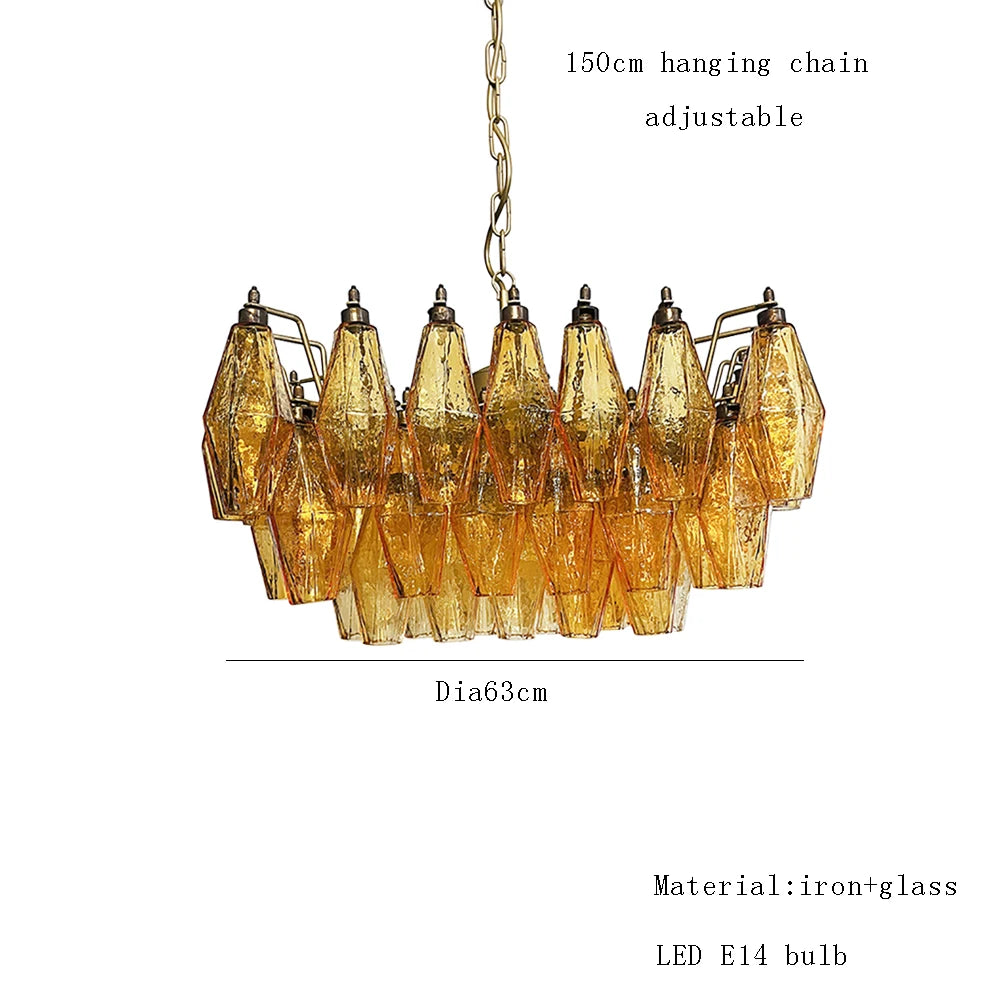Linear glass chandelier at 80 centimetres long for a dining table or bar