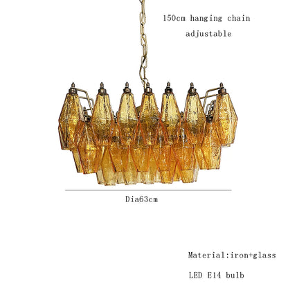Linear glass chandelier at 80 centimetres long for a dining table or bar