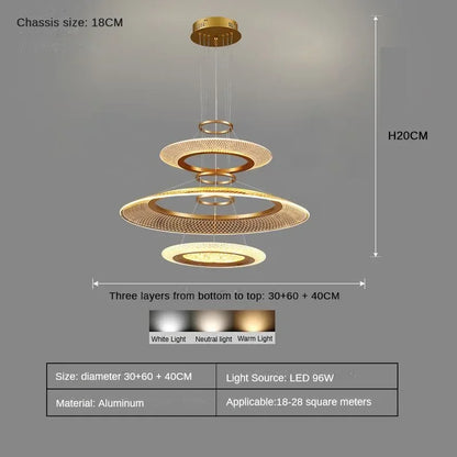 Spiral ring chandelier in gold with a continuous coiled light band