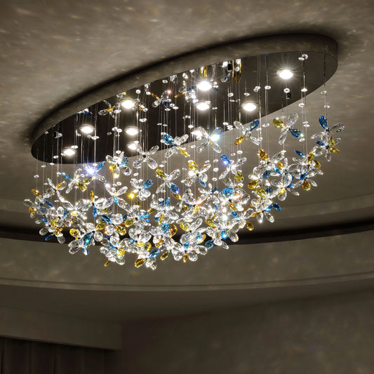 French style crystal chandelier with clear glass on a long golden iron frame