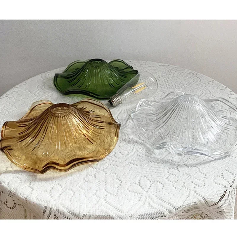 Single shade glass chandelier in three colourways, white, green and amber