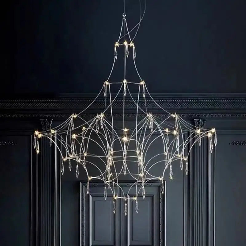 Minimalist starry sky chandelier with slim plated stainless steel arms in gold