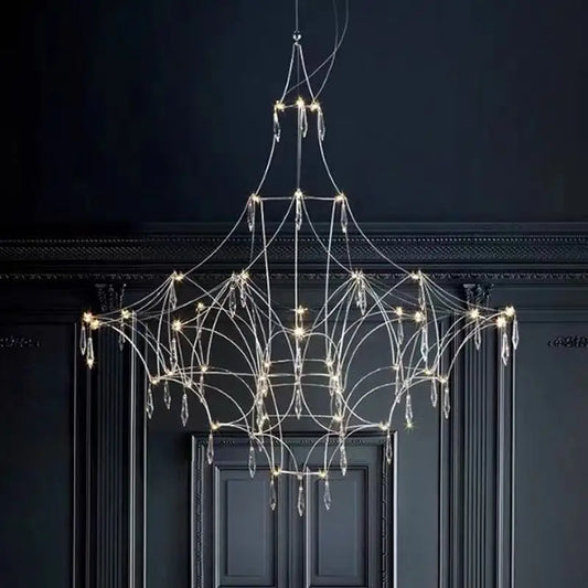 Minimalist starry sky chandelier with slim plated stainless steel arms in gold