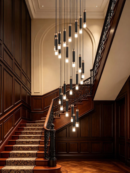 Forty eight head staircase chandelier with a 196.9 inch drop for an atrium
