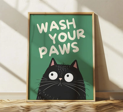 Wash Your Paws Black Cat Bathroom Canvas Wall Art