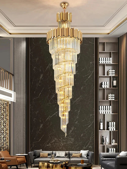 Crystal chandelier, 47.2 in across and 137.8 in long, for a stairwell