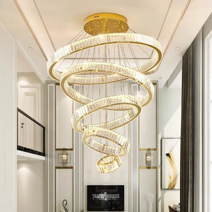 Cold white setting on a multi ring crystal and ironwork chandelier
