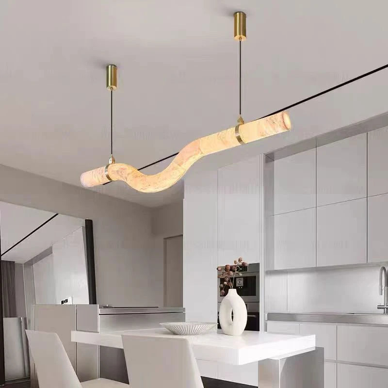 Black bodied wave faux alabaster chandelier with a single LED channel