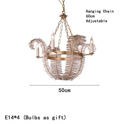 Crystal chandelier, 23.6 in across, in a brass metal finish