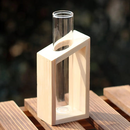 Test tube glass hydroponic vase wooden stand desktop terrarium