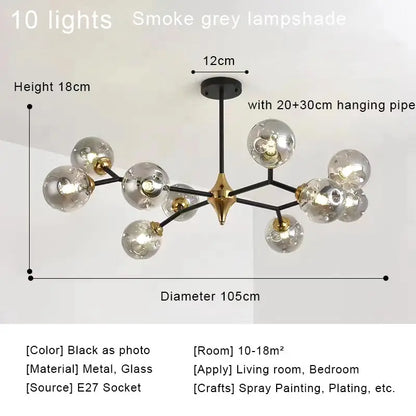 Semi flush mount glass ball chandelier with knob switch control