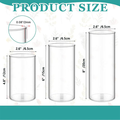 Clear glass cylinder vases in three heights 4 inch 6 inch and 8 inch comparison