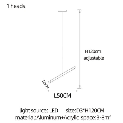 Linear chandelier with twenty heads, 47.2 in long, on cords
