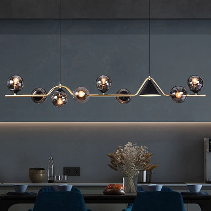 Linear glass chandelier at 47.2 in length with six glass heads