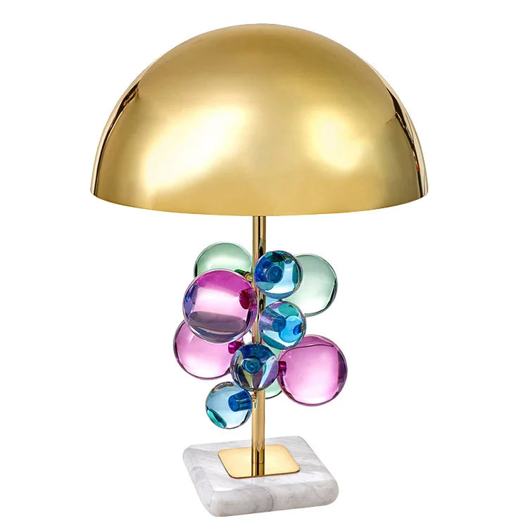 Colourful glass ball floor lamp base and stand detail close-up view