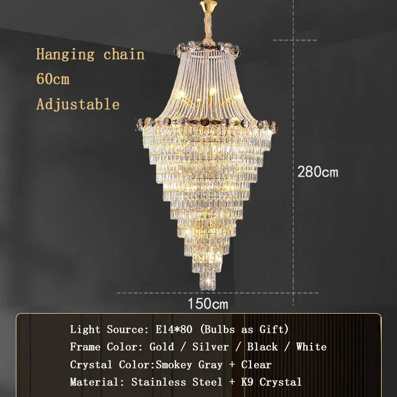 Chain pendant classical crystal chandelier with plated gold canopy