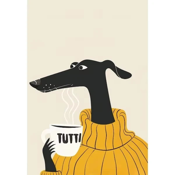 Cozy Coffee Dog Canvas Wall Art Print