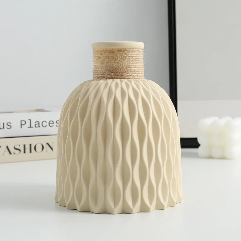 Water wave texture Nordic plastic vase in bohemian home shelf arrangement