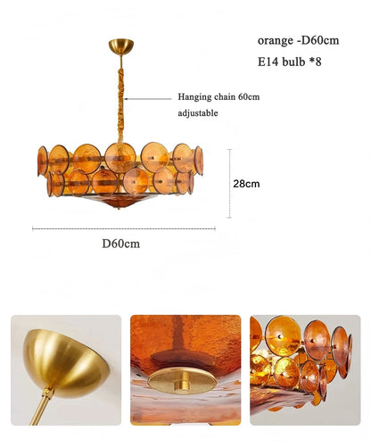 Orange glass chandelier at 31.5 in diameter for a dining room