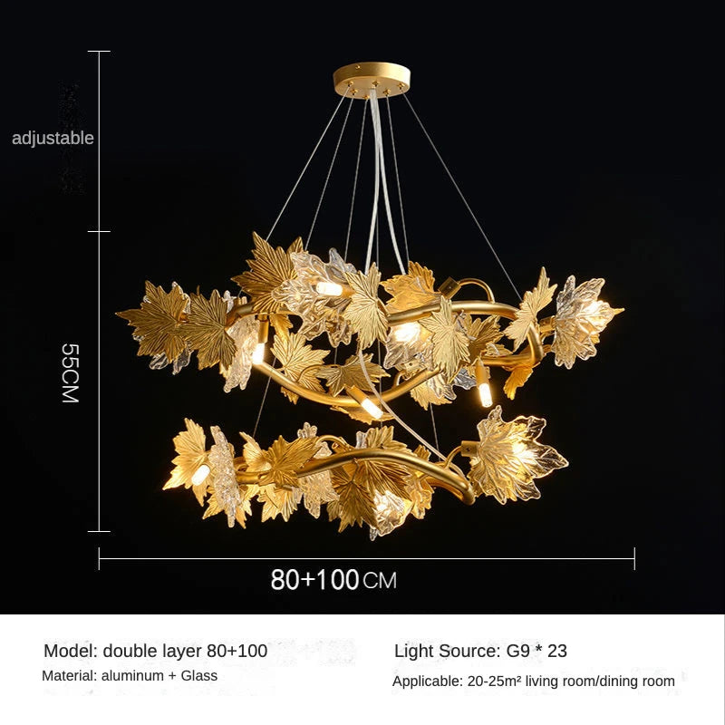 Two tier gold branch chandelier at 23.6 in and 31.5 in diameters