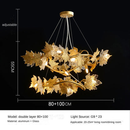 Two tier gold branch chandelier at 23.6 in and 31.5 in diameters