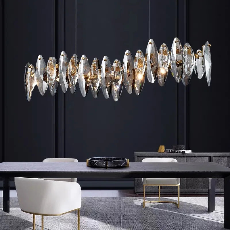 Linear crystal chandelier at 51.2 in length with six light sources