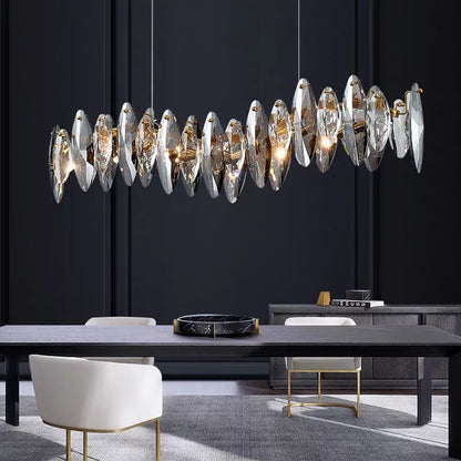 Linear crystal chandelier at 51.2 in length with six light sources