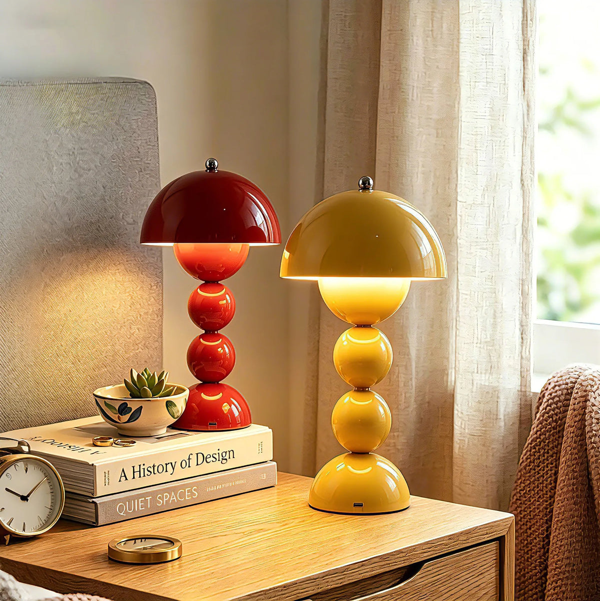 Nordic flower bud touch table lamp in wine red with warm LED glow