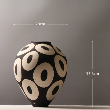 Geometric ceramic flower vase hand-drawn circles porcelain décor