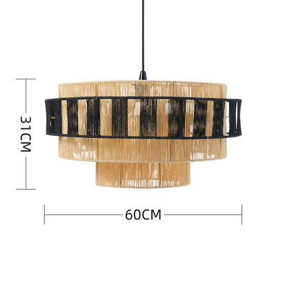 Rattan chandelier profile D at 60 centimetres on an iron fitting