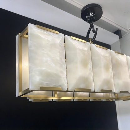 Clear crystal linear chandelier at 33.5 in long with E14 bulbs included