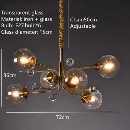 Semi flush glass bubble chandelier with iron arms and a polished chrome finish