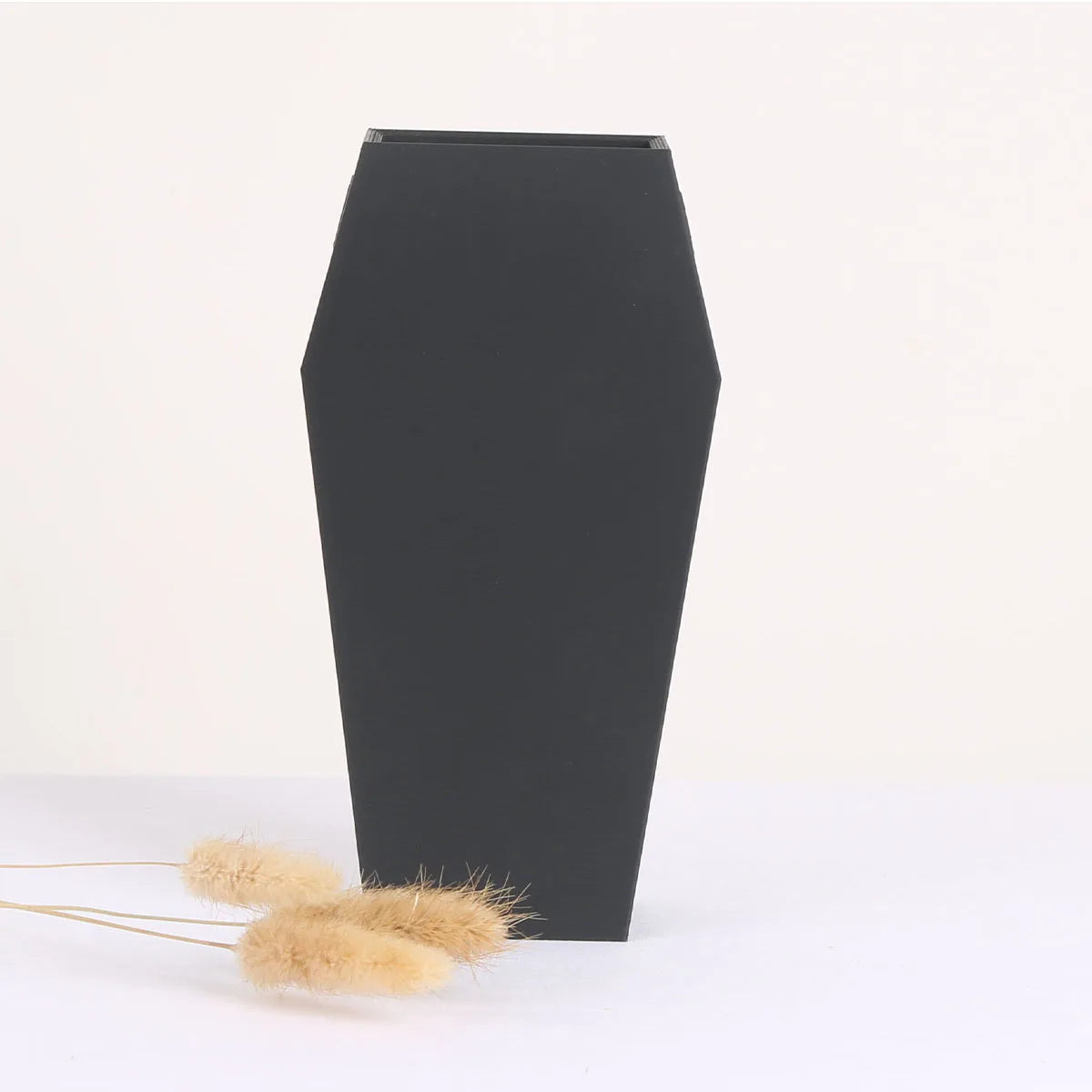 3D printed black coffin minimalist dried flower vase art décor
