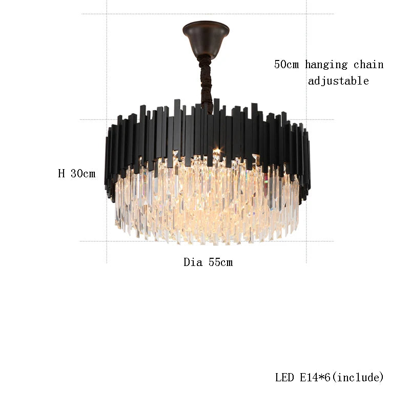 Crystal chandelier rated for 90 to 260V with a knob switch control