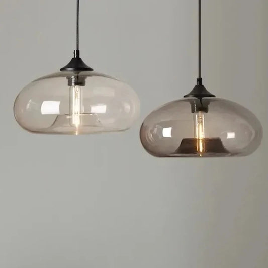 Nordic colored glass chandelier with a single painted shade on an iron fitting