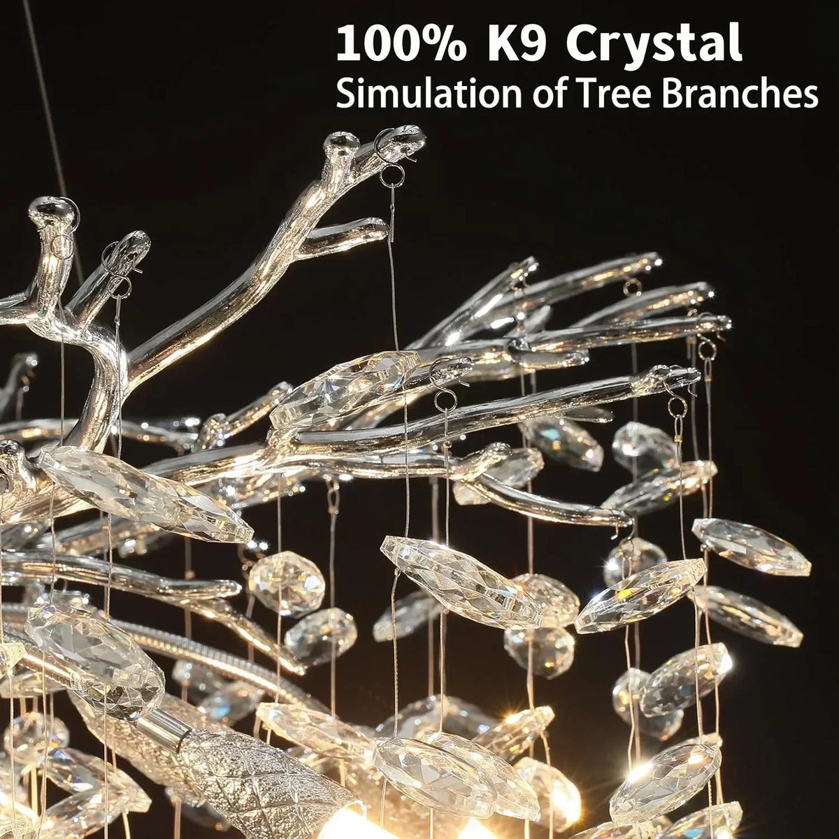 Polished chrome aluminium chandelier with crystal set along each branch