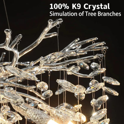 Polished chrome aluminium chandelier with crystal set along each branch