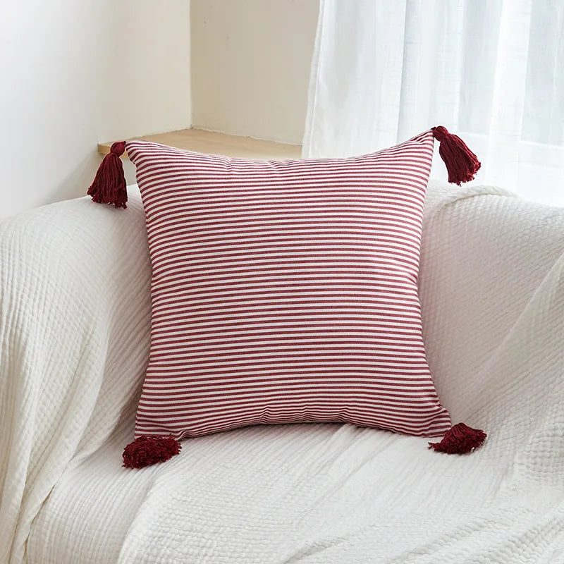 Tassel Trim Cotton Linen Pillow Cover — alternate view
