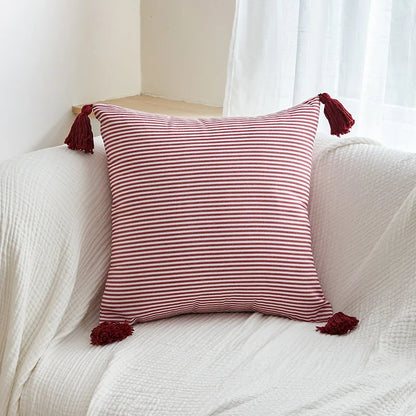 Tassel Trim Cotton Linen Pillow Cover — alternate view