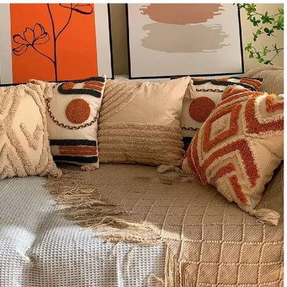 Bohemian Embroidered Tassel Pillow Cover — styling detail