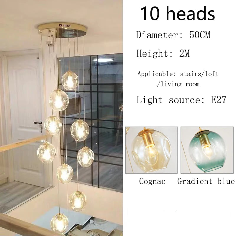 Glass globe chandelier with a knob switch and 90 to 260V wiring